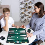 Backgammon Set 2 Players Classic Backgammon Sets for Adults Board Game with Black PU Leather Case Portable and Travel Backgammon Set (Green, 15inch)