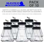 Master Airbrush (Pack of 10) TB-004 Empty 2.7-Ounce (80cc) Glass Jar Bottles with 60° Down Angle Adaptor Lid Assembly - Fits Single-Action Siphon Feed Airbrushes, Use with Master Badger Paasche, Iwata