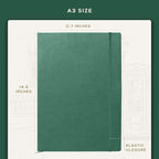 Beechmore Books A3 Sketchbook – 11.7x16.5 Premium Vegan Leather Bound Large Sketch Book Hardcover with 160 Thick 160gsm Perforated Ivory Pages, Blank Sketch Pad Gift Boxed Back Pocket Ribbon Bookmark