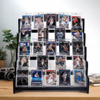 5-Tier Bamboo Trading Card Display Case, 35 pt Baseball Card Collection Stand, Sports Card Storage Holder,Card Game Collection (Black)