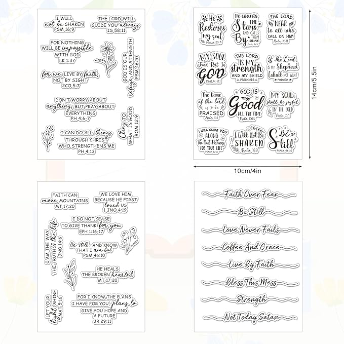 Whaline 4 Sheet Bible Verse Words Clear Stamps Christian God Jesus Silicone Transparent Stamps Border Stamp Cards for DIY Craft Card Making Scrapbooking Embossing Album Decor