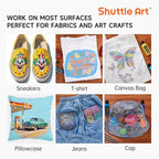 Metallic Fabric Paint, Shuttle Art 18 Metallic Colors Permanent Soft Fabric Paint in Bottles (60ml/2oz) with Brush and Stencils, Non-Toxic Textile Paint for T-shirts, Shoes, Jeans, Bags & DIY Projects