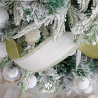 MEEDEE Gold & White Velvet with Rhinstone Edge Wired Ribbon 2.5 Inch Luxury Jeweled Ribbon 5 Yards Sparkling Rhinestone Trim for Christmas Tree, Garland, Wreaths, Holiday Home Decor, Wedding Decor