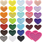 62 Pcs Colorful Embroidered Iron on Heart Patches Hearts Iron on Patches Mini Tiny Fabric Heart Sew on Patch,Hearts Embroidered Patch for Clothes Dress Pant Hats Backpack