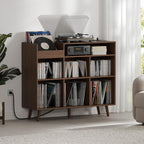 Cozy Castle Large Record Player Stand, Vinyl Storage Cabinet Mid Century Modern Turntable Stand Media Console Table Open Shelf Cube CD Album Holder Organizer for Living Room, Office, Brown