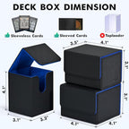 ZLCA Card Deck Box for Trading Cards, MTG YuGiOh Deck Case Holds 100+ Single Sleeved Cards, PU Leather Magnetic Card Storage Box Fits for TCG CCG Magic Game Cards (Black& Blue)