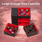 Dice Tray & Dice Tower Storage Box, 3 in 1 Dice Holder Case (Dice Rolling Tray, Dice Rolling Tower, Dice Storage Drawers), Leather Magnetic Closure DND Accessories Gifts for RPG MTG, Black/Red