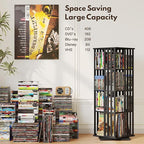 XIMN 360° Rotating Bamboo CD/DVD Shelf - 6-Tier Space-Saving Media Storage Cabinet for Movies, Organizer with Super Compact Design (Black, 4 Tier)