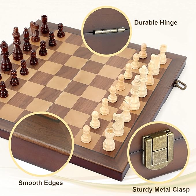 Magnetic Wooden Chess Set for Adults Kids 17'' Chess Board with Handmade Pieces, Folding Portable Travel Unique Chess Sets Game for Tournament Professional Beginner