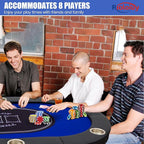 8 Player Poker Table Foldable, Texas Holdem Casino Table with Padded Rails & Cup Holders, Portable Folding Game Table for Home or Game Room, 71 Inch