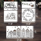 Christmas Stencils for Crafts Reusable Christmas Window Stencil Xmas Village House Holiday Stencils for Painting on Wood Door Mats Fabrics Decor