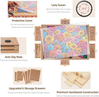 2000 Pieces Rotating Puzzle Board with 6 Drawers, Lazy Susan & Transparent Cover, 40.1"x28.5" Portable Wooden Jigsaw Puzzle Board, Great Gift for for Puzzle Enthusiasts