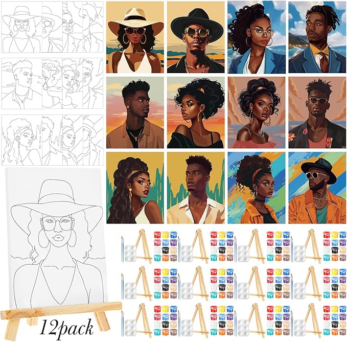 Zhanmai 12 Pack Pre Drawn Canvas for Painting Sip and Paint Kit 8" x 10" Paint Party Set Canvas Painting Pre Printed Canvases for Party Favor DIY Virtual Adult's Date Night(Adult Couples)