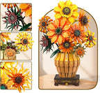 Sunflower Building Set with Lights Vase Base, Flowers Botanical Collection Building Block Home Decor, 1180PCS Art Flower Bouquet Bonsai Plant Building Kit Gift for Adults Teens Girls Boys 12+
