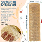 Anivia Deco Mesh Ribbon, 10inch x 30 Feet Each Roll Metallic Foil Mesh Ribbon for Wreaths Swags, Holloween, and Christmas Tree Decoration (Natural)