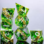 OUKELANWO Magic Lord Rings DND Dice Set with Box, 7Pcs Resin LOTR D&D Dice Set for Role Playing Game, Green Dungeons Dragons D and D Sharp Edge Dice D20 D12 D10 D8 D6 D4