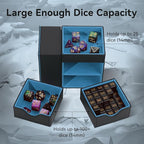 Dice Tray & Dice Tower Storage Box, 3 in 1 Dice Holder Case (Dice Rolling Tray, Dice Rolling Tower, Dice Storage Drawers), Leather Magnetic Closure DND Accessories Gifts for RPG MTG, Black/Blue