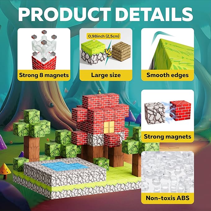Magnetic Blocks Cubes 128PCS - STEM Cube Building Blocks & Magnet Cubes, Fidget, Montessori for Kids Ages 3-5 & 5-7 & 8-12, Magnetic Kit Cubes, Construction Magnet Toys Blocks Birthday Gifts