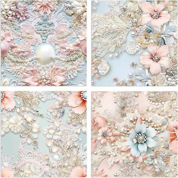 Scrapbook Paper 6X6, Card Making Supplies, Single-Sided Cardstock Paper Pads, Decorative Craft Paper, Pearlescent Bloom Pattern Paper Pack, Decopodge Papers, Scrapbooking junk journal Supplies-24 PCS