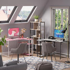 Pamray 43 Inch L Shaped Computer Desk with Reversible Side Storage Shelves, Small Corner Desk for Small Space Home Office,Writing Study Table PC Desk for Bedroom,White Marble