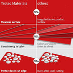 Trotec TroLase | 12"x20"x1/16", 4 Pcs | Red/White | 2 Ply | Modified Acrylic | Laser Engraving Double Color Plastic Sheet | Engraving Blanks for Laser, Saw, Guillotine | Made in USA
