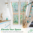 rabbitgoo Rainbow Window Privacy Film Decorative Stained Glass Diamond Pattern Window Sticker with Iridescent Tint Non-Adhesive Static Cling for Home Office Bathroom, Green Leaf 23.6 x 78.7 inch