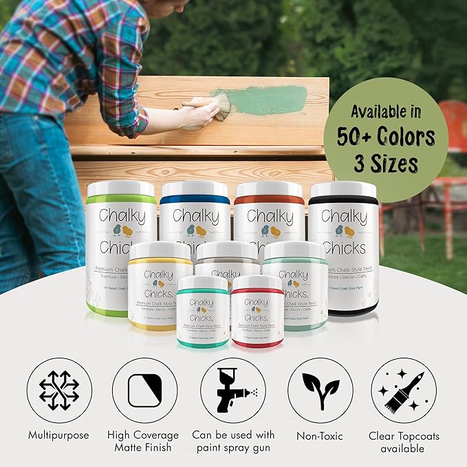 Chalky Chicks All-in-One Chalk Paint for Furniture or Cabinet - 16 Fl Oz - Matte Finish Lily Pad (Green) for Metal, Wood Furniture Paint - No Sanding All-in-One for Home Decor & Crafts, USA Made