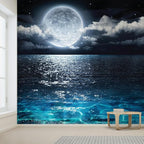 wall26 Wall Sticker/Wall Mural Sea Under Moonlight, Not Peel and Stick, Non-Woven Wallpaper Decorative for Bedroom, Living Room, Office - 120x168 inches