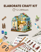 DIY Miniature House Kit, DIY Dollhouse Kit for Adults to Build, Mini House Kit with LED, Mayberry Street Miniatures, Ideal Gifts for Birthday, Halloween Christmas(Flower Garden Tea House)