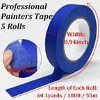 Blue Tape Painters Tape, 5 Rolls Premium General Purpose Masking Tape Painter's Tape (0.94-Inch x 60.1 Yards), Paint Tapes for Walls Painting, DIY Crafts, Arts, Decoration, Removes Easily, No Residue