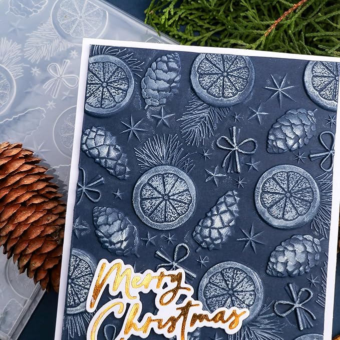 BAOFALI 3D Christmas Theme Plastic Embossing Folders Lemon Pine Nut for DIY Scrapbooking Photo Album Card Paper Craft Decoration for Card Making,Embossing Template Paper Card Embossing Stencil