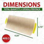 Mandala Crafts 4 Pack of Serger Threads Cones Spools - 40S/2 24000 Yards Polyester Cream Threads for Sergers Machine and Overlock Quilting Sewing Machine