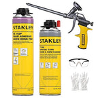 Stanley Quick Bond Adhesive Foam - 1x24oz, Reliable Bond Adhesive for Various Materials, Strong bonding, No Mixing, Gun Use, Including Gun, Cleaner | 1 Pack