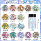 Renfio Opal Chunky Glitter, 1.75oz/50g Silver Glitter, Dreamy High Sparkle Glitter for Crafts Holographic Fine Glitter Mix Iridescent Glitters Flake for Resin Nails Art Hair DIY Snow Globe - Azure Sea