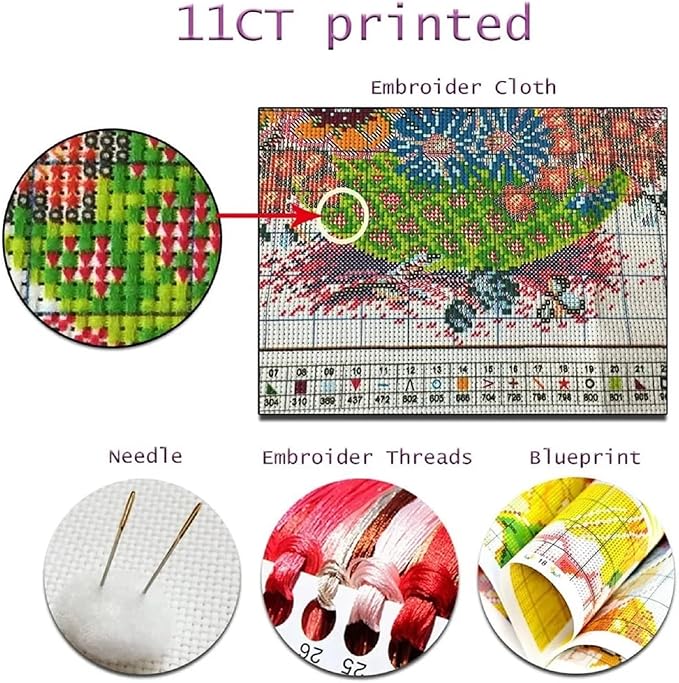 Dooxvey Cross Stitch Kits for Adults Beginners,Full Range of Cross-Stitch Stamped Kits Needlepoint Kits for Beginners Embroidery Kits 11CT Cross Stitch Patterns-Skeleton Flower 16x20 inch