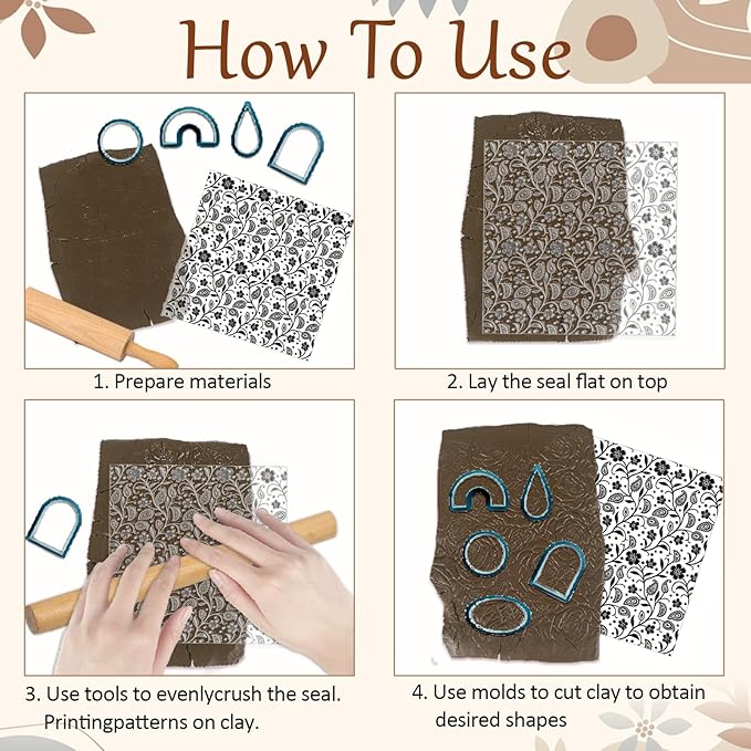 CHGCRAFT Paisley Pattern Polymer Clay Texture Sheet Vines Vintage Flowers Silicone Texture Mat for Polymer Clay Making Earrings Jewelry DIY Crafts 5.5 × 5.5 Inch