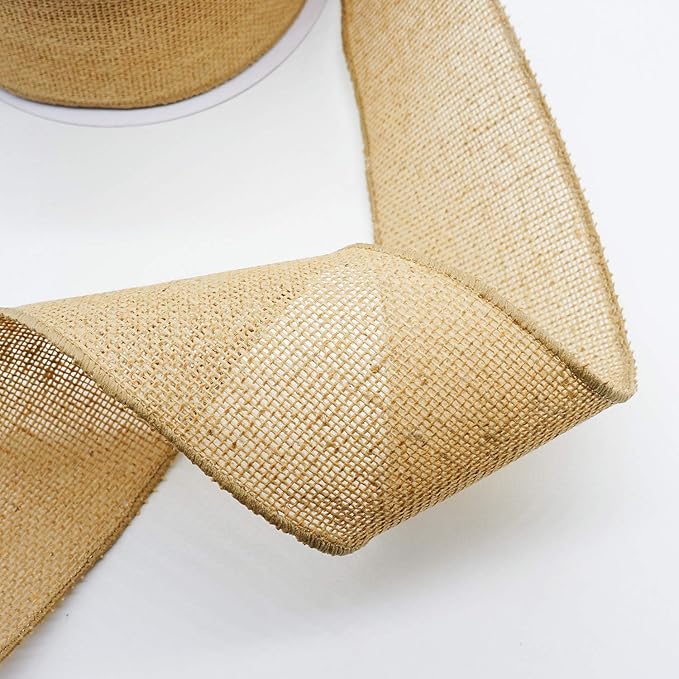 CT CRAFT LLC Burlap Fabric Wired Ribbon 3" x 20 Yards Natural Color for Christmas Home Wedding Decor Gift Wrapping Tree Topper Bow Wreath Bouquet DIY Crafts