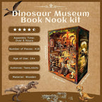 Book Nook Kit - DIY 3D Wooden Puzzle Miniature House with LED Lights - Creative Crafts for Adults - Bookshelf Insert Decor - Educational Gift for Family & Friends（Dinosaur Museum）