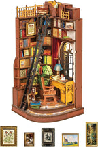 ROBOTIME Book Nook Kit, DIY Miniature House Kit, 3D Wooden Puzzle Bookends,Bookshelf Decor, Simple Assembly Dollhouse Kit, Creative Unique Gifts for Adults/Teens/Beginner (Silent Corner Study)