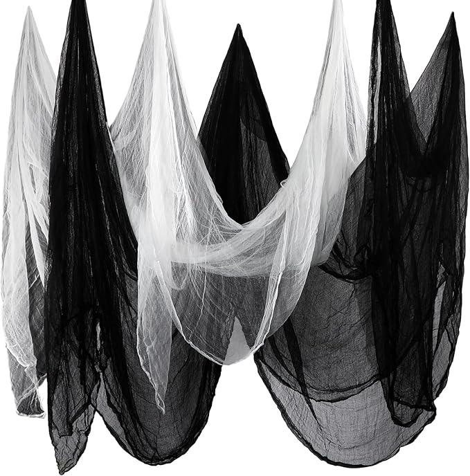 Boao Halloween Cheese cloth 27.56 x 295.28 Inch White Black Cheesecloth Roll for Crafts Large Cotton Muslin Gauze Fabric for Halloween Outdoor & Indoor Spooky Decoration