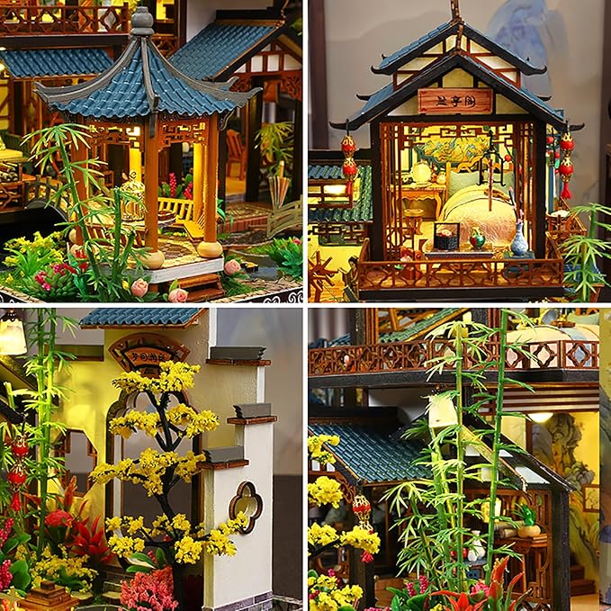 DIY Book Nook Kit - DIY Miniature Dolls House Kit with Furniture and LED Light, 3D Puzzle Wooden Art Bookends, Model Kits for Adults to Build (Yayun Lanting)