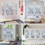3D Stained Glass Window Privacy Film, Heat Control UV Blocking Static Cling Decorative Window Film for Bathroom,Front Door,Home Non Adhesive,16.9 x 78.7 inches Azure Bloom