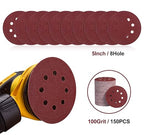 S SATC 150 Pcs Hook and Loop Adhesive Sanding Discs 5 Inch 8 Hole Sandpaper 100 Grit Aluminum Oxide Sander Pads for Random Orbital Sander