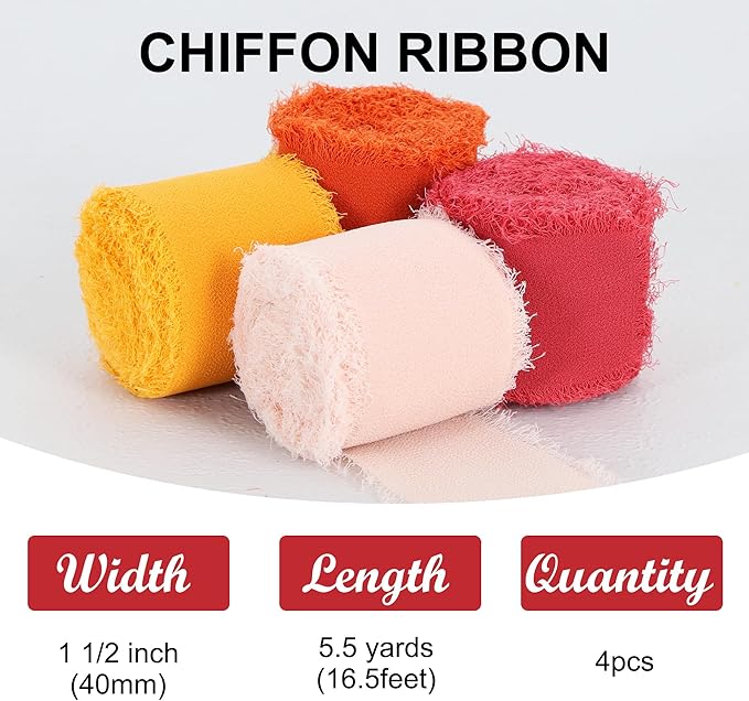 TONIFUL 4 Rolls Brown Chiffon Ribbon Set 1 1/2 Inch 5.5 Yards - Silk Fabric for Gift Wrapping, Wedding Party Decoration, Flower Bouquet, Bows Making, DIY Crafts