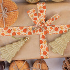 2 Rolls Fall Pumpkins Ribbons for Bows, Thanksgiving Wired Edge Ribbon Autumn Maple Leaf Burlap Ribbons for Gift Wrapping Fall Thanksgiving Decoration Supplies