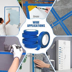 20 Rolls Blue Painters Tape Bulk Pack, Painter's Tape 1-inch × 55 yards, Multi-Surface Residue-Free Blue Masking Tape for Wall Painting, Artwork, Automotive and Packaging Labelling, Total 1100 Yards