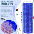 Anivia Deco Mesh Ribbon, 10inch x 30 Feet Each Roll Metallic Foil Mesh Ribbon for Wreaths Swags, Holloween, and Christmas Tree Decoration (Royal Blue/Royal Foil)
