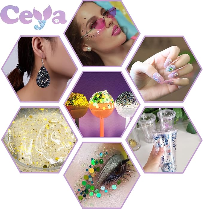 Ceya Holographic Chunky Glitter, 4.9oz/ 140g Spring Green Craft Glitter Powder Mixed Chunky & Fine Flakes Iridescent Nail Sequins for Nail, Hair, Epoxy Resin, Tumblers, Slime, Painting, Festival Decor