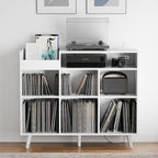 Cozy Castle Large Record Player Stand, Vinyl Storage Cabinet Mid Century Modern Turntable Stand Media Console Table Open Shelf Cube CD Album Holder Organizer for Living Room, Office, White