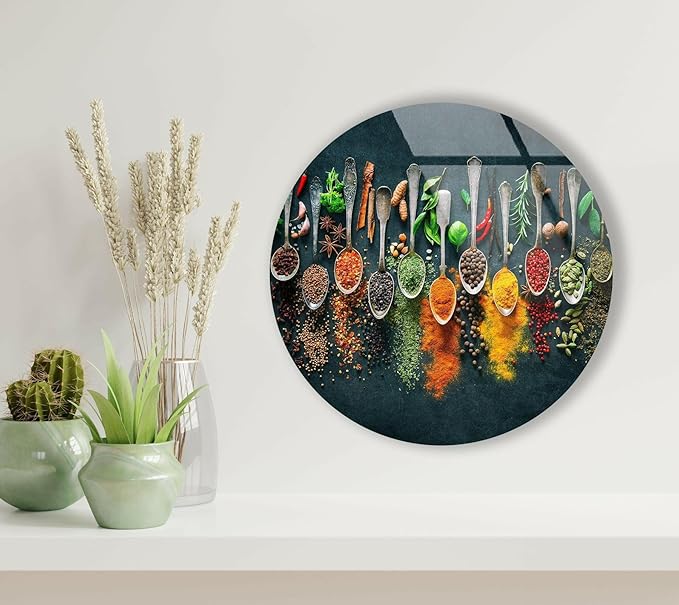 My Photostation.com 28Wx18H'' Spoon Spices Glass Wall ArtTempered Glass Printing Wall Decor Large Wall Art Wall Hangings